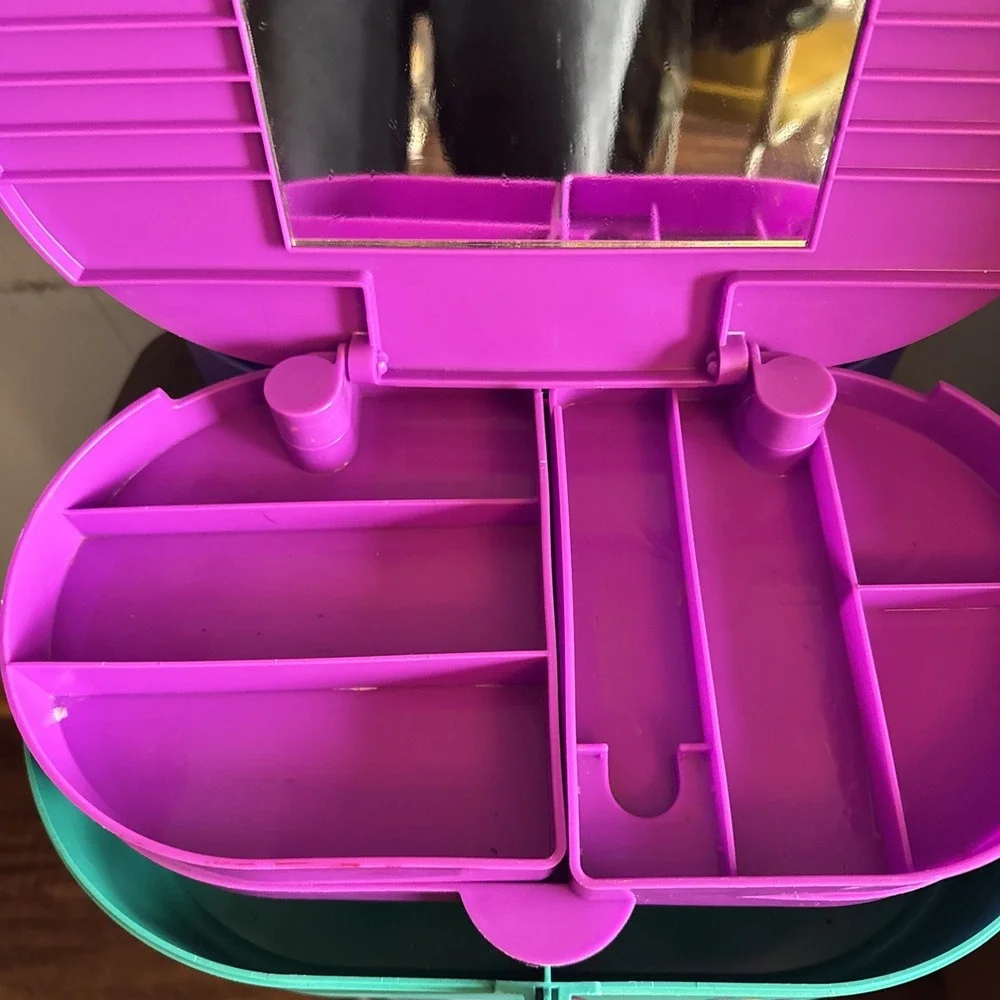 Vtg Caboodles 3 Tier Makeup Case Purple Pink Teal USA 80s 90s Organizer 2640